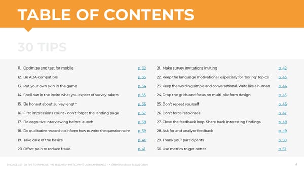 ENGAGE 2 0 - 30 tips to improve the research participant user experience - A GRBN Handbook 2020 04 - ol - Page 4