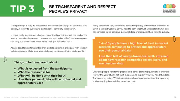 ENGAGE 2 0 - 30 tips to improve the research participant user experience - A GRBN Handbook 2020 04 - ol - Page 24