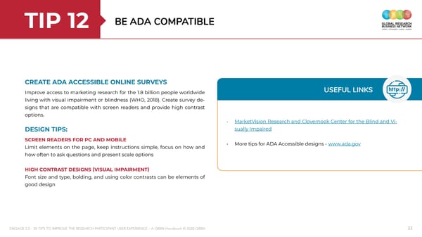 ENGAGE 2 0 - 30 tips to improve the research participant user experience - A GRBN Handbook 2020 04 - ol - Page 33