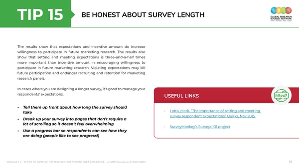 ENGAGE 2 0 - 30 tips to improve the research participant user experience - A GRBN Handbook 2020 04 - ol - Page 36