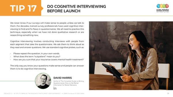 ENGAGE 2 0 - 30 tips to improve the research participant user experience - A GRBN Handbook 2020 04 - ol - Page 38