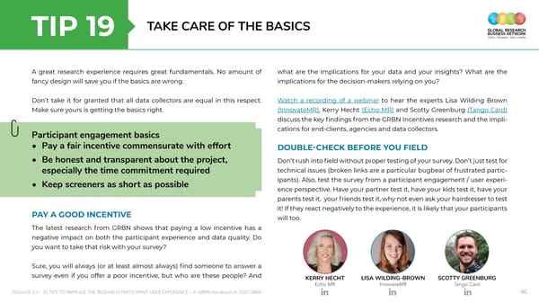 ENGAGE 2 0 - 30 tips to improve the research participant user experience - A GRBN Handbook 2020 04 - ol - Page 40