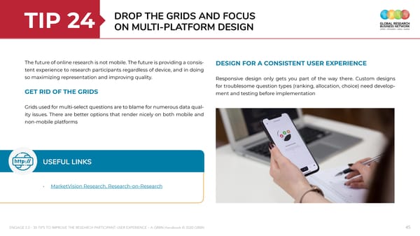 ENGAGE 2 0 - 30 tips to improve the research participant user experience - A GRBN Handbook 2020 04 - ol - Page 45